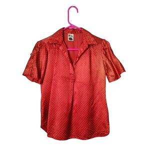 YOU BABES x VINTAGE swiss‎ dot office wear red / white collar top size 6